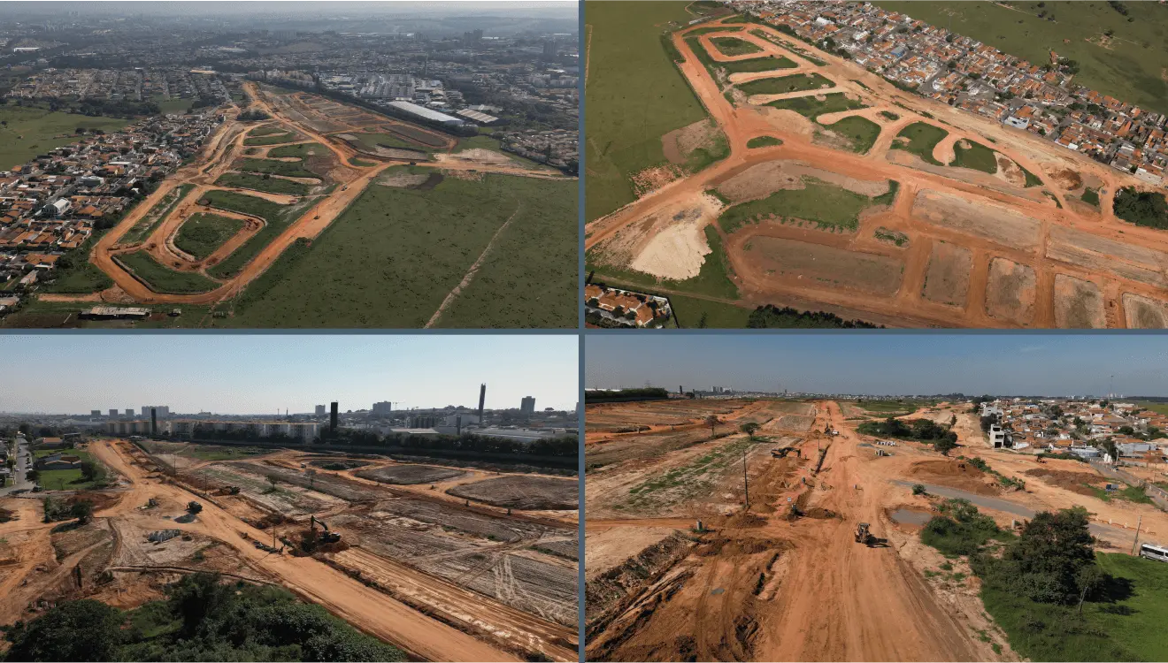 Imagens aéreas do canteiro de obras do bairro Boneville